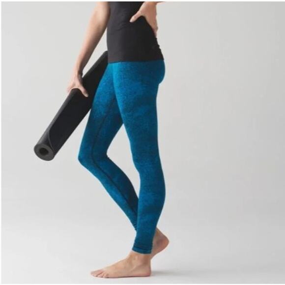 Lululemon Wunder Under Pant III Luon Spray Jacquard Shocking Blue Black Size 4 - Picture 1 of 10